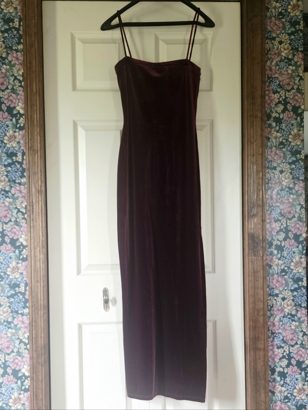 Velvet-like Slip Dress in Dark Burgundy